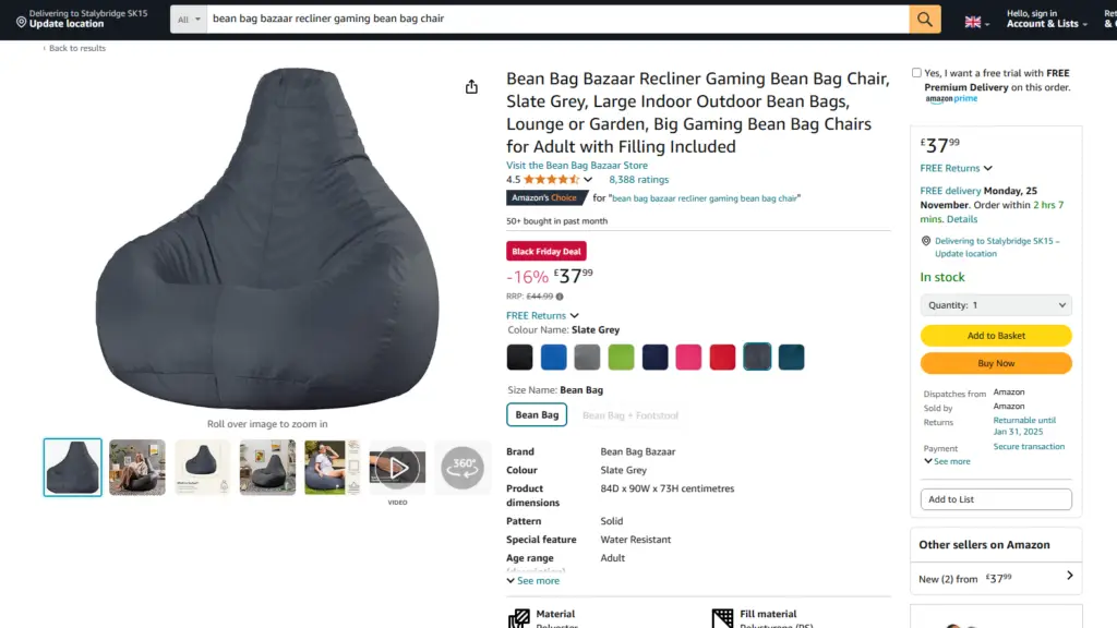 bean bag bazaar product listing